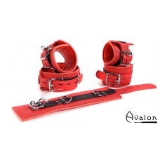 Avalon - EXILE - Cuffs og Collar sett Rødt og Svart glatt Lær