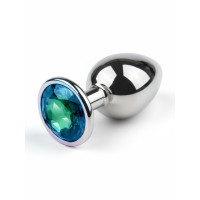 BQS - Buttplugg i metall med tofarget krystall -Blå/Grønn