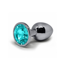 BQS - Buttplug i metall med Krystall - Blå - Small