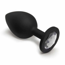 BQS - Sort Silikonbuttplug med Krystall - Klar - Medium BQS - Sort Silikonbuttplug med Krystall - Klar - Medium