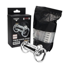 Kiotos - Twin cock cage - dobbelt bur i rustfritt stål 