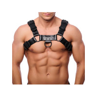 Red Leather - Bulldog Harness i sort lær med sorte detaljer - S/M